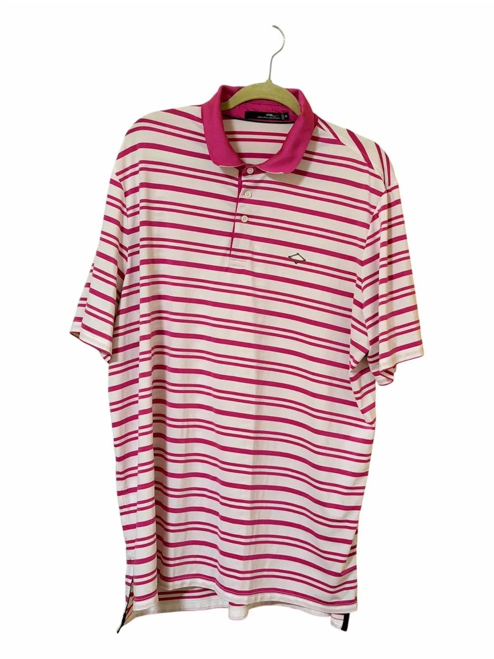 RLX Ralph Lauren Men’s XXL Pink White Striped Performance Golf Polo Shirt